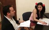 Cheerful young Bianca B. gives her pussy tester a blowjob