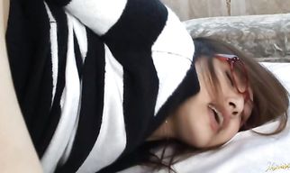 Python crazed Rino Mizusawa performs an erotic suck to fat packing monster